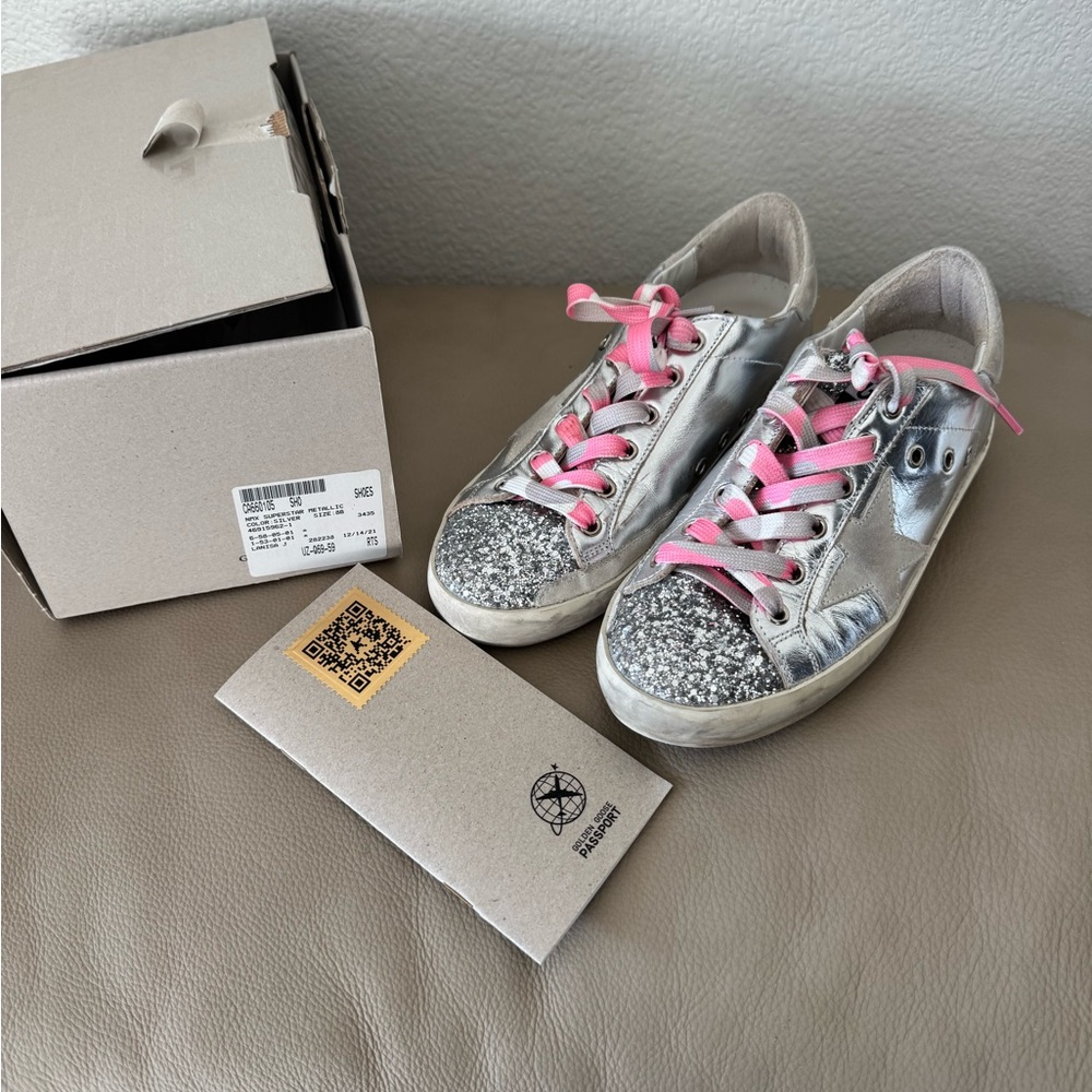 Golden Goose superstar metallic Silver  Women's Shoes size 38